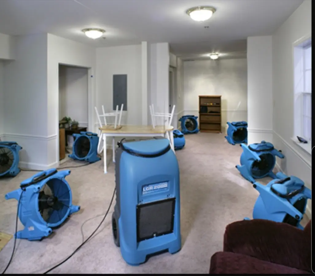 Air movers and dehumidifier setup for Water Extraction & Removal in Laurinburg